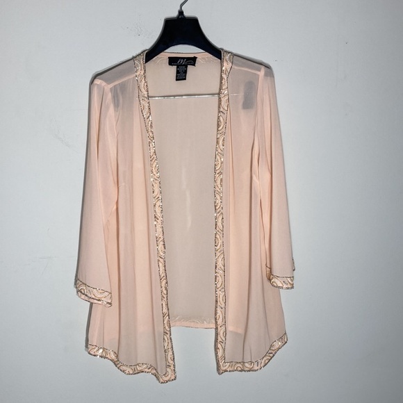MIDNIGHT VELVET |  Sheer Pink Jacket Cardigan with beading accent - Picture 1 of 15